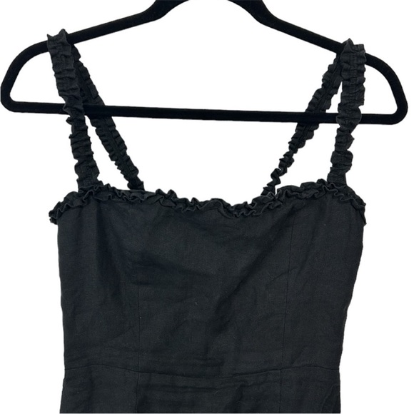 Reformation Janie Frilled-Trim Linen Black Mini Summer Dress Size 4 - Picture 7 of 11